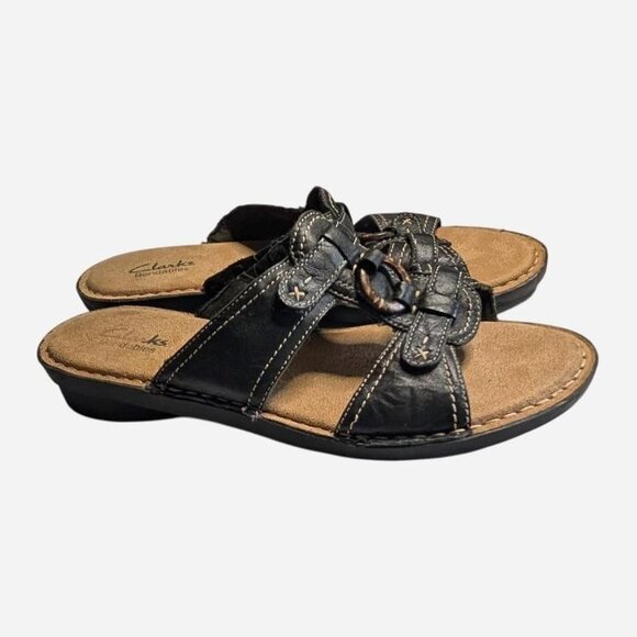 Clarks Bendables black leather slide sandals - Size 9.5. - Picture 2 of 5